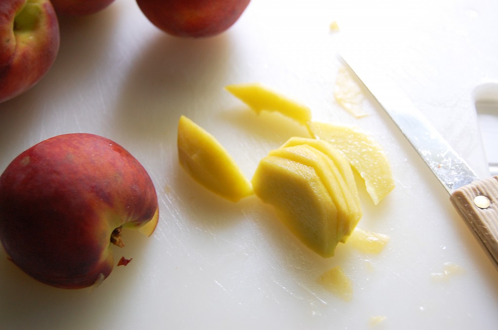 slicing peach