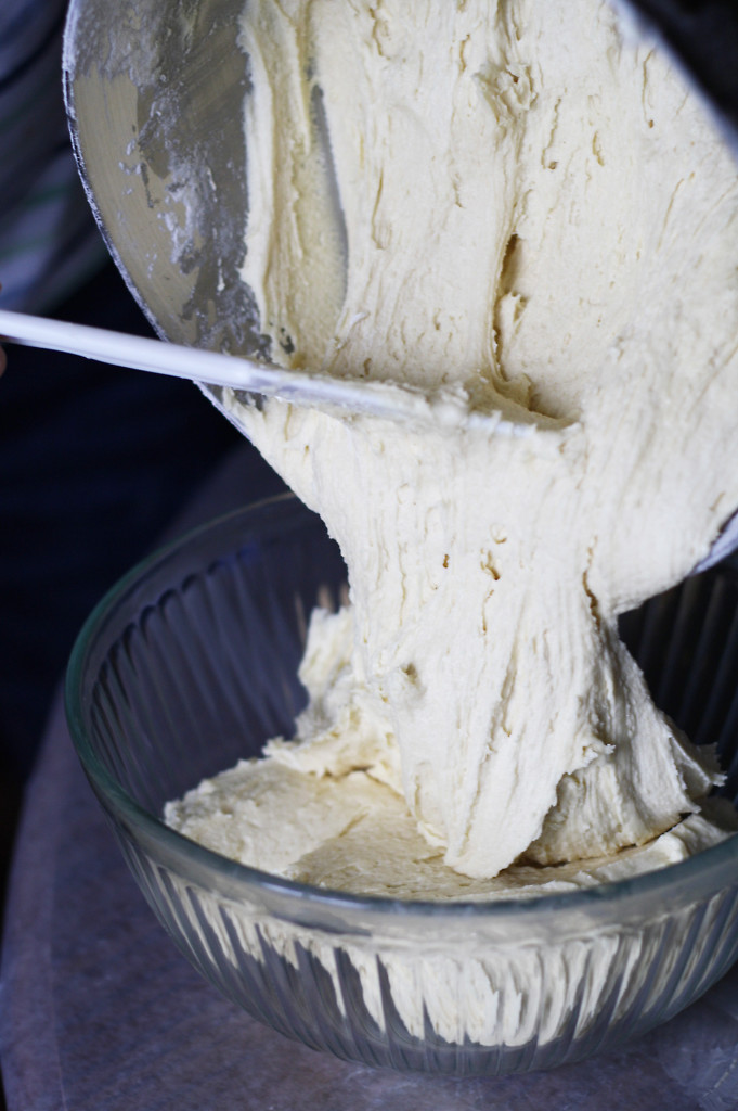 puting batter in bowl to refrigerate