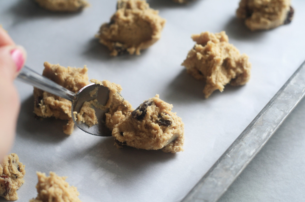 dropping dough on cookie sheet