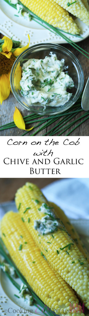corn on the cob with chive and garlic butter long pin